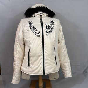 Harley Davidson Puffer Jacket/Vest Womens Sz L Duck Down Removable Sleeves